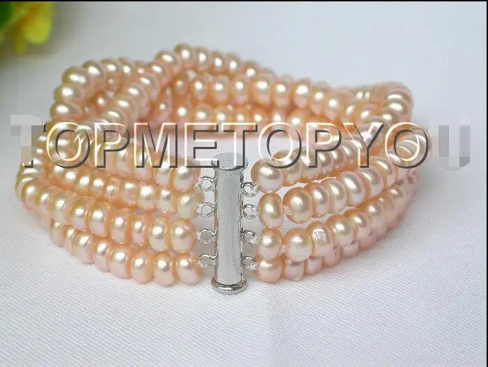 

Free shipping hot sale Women Bridal Wedding Jewelry >>Genuine natural 8" 4row 11mm round pink freshwater pearls bracelet E1657