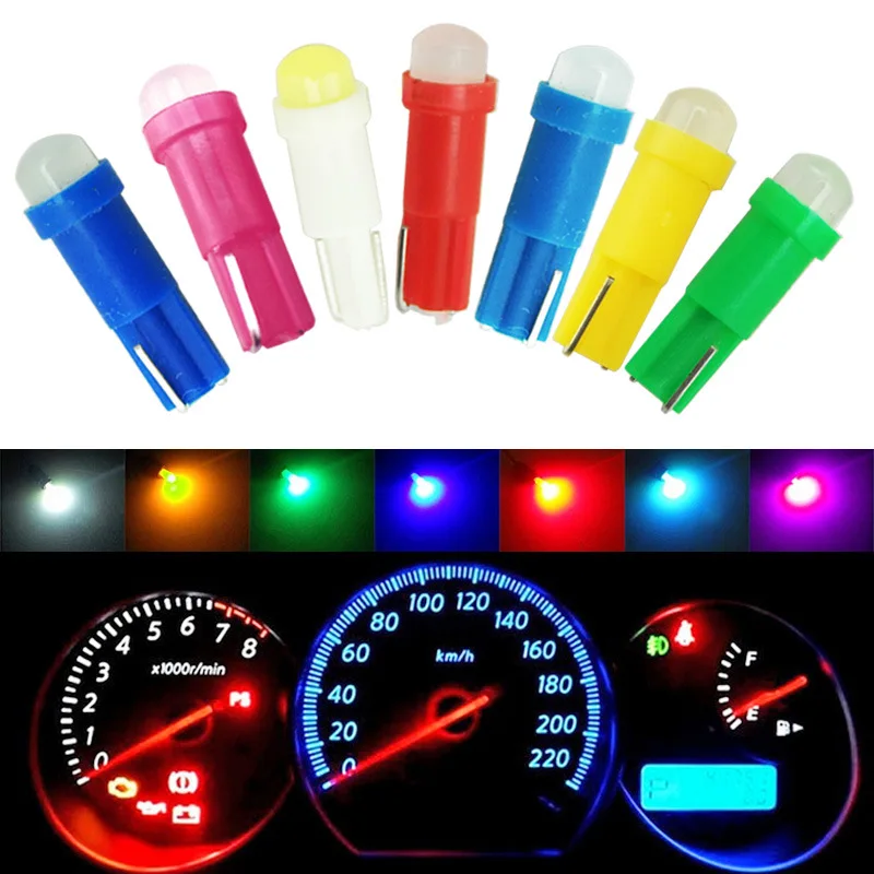 

100 pcs T5 1.2W COB car dashboard light instrument automobile Car Warning Indicator Instrument Cluster Lights white red yellow
