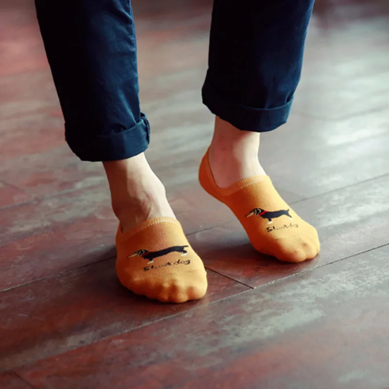 Распродажа мужские носки-следки силиконовые Нескользящие дышащие невидимые мужские летние хлопковые носки с принтом собак