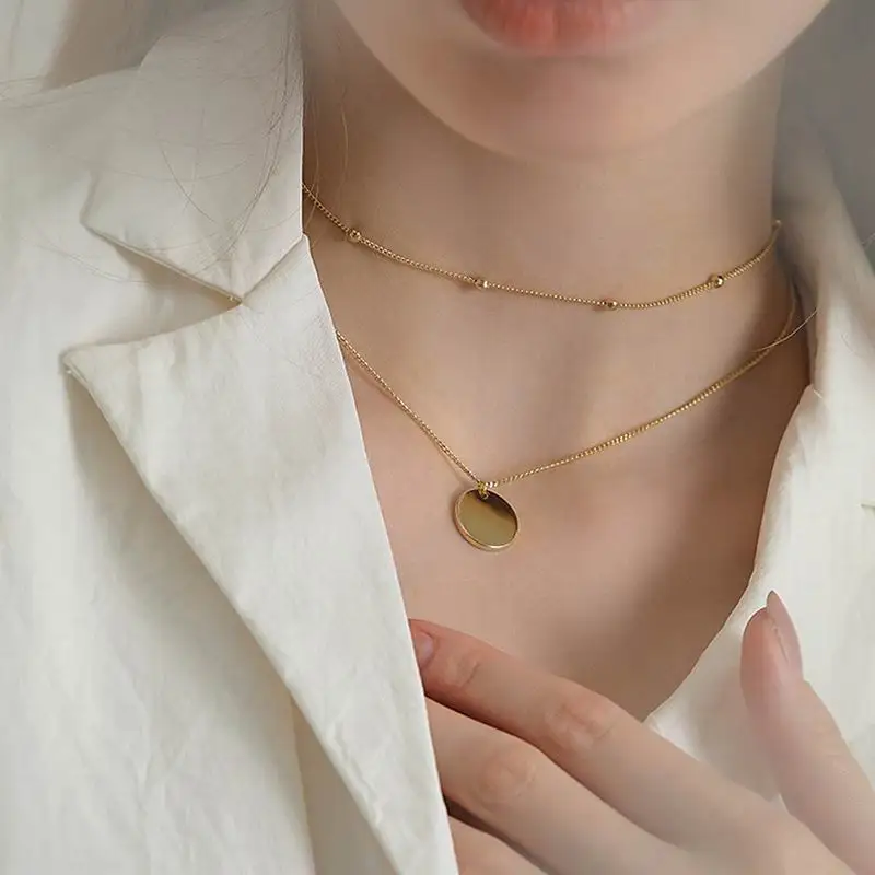 

Double Layers Coin Simple Necklace Women 2019 Chic Choker Jewelry Pendants Gold-Color Bijoux