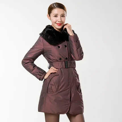 

New 2015 Women Fur Collar Slim Waist Down Parkas Fashion Winter Coat Jacket Women Long Thicken Wadded Overcoat H5629