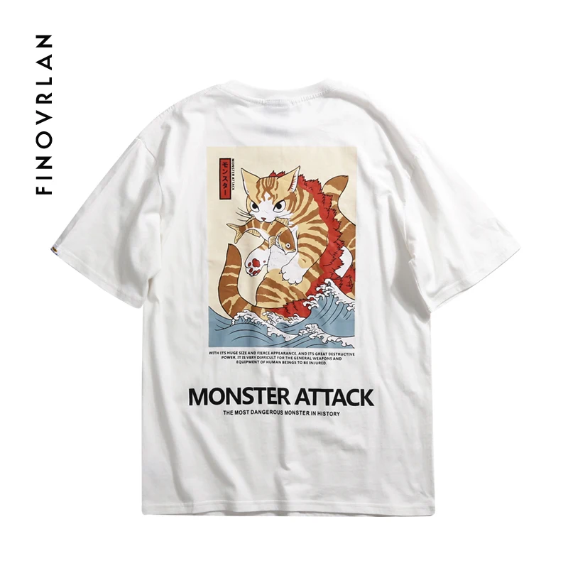 

Japanese Harajuku T-Shirt Men 2019 Monster cat Summer Hip Hop T Shirts Funny Cartoon Streetwear Tshirts Short Sleeve Casual Top