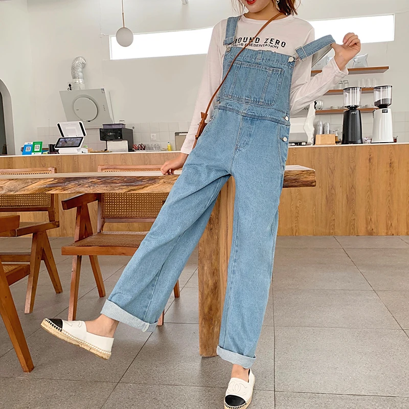 Summer New Loose Overalls Straight Wide Leg Denim Pants Plus Size Female Students Preppy Style Trousers Fashion Jumpsuits