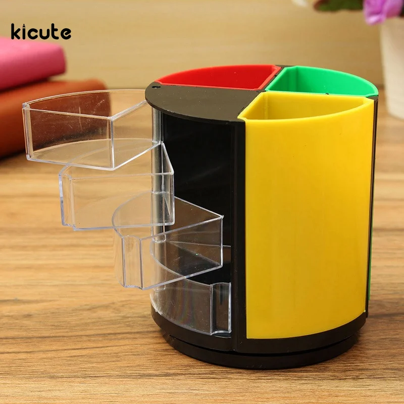 1pcs Multifunction Desktop Storage Pen Holder Plastic Circular