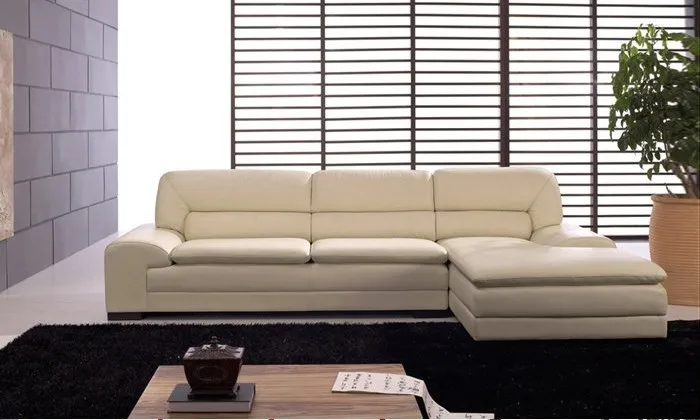 

Free Shipping French furniture Sofa, made with Top Grain Leather L Shaped Corner Sectional Sofa Set with Ottoman, Chaise lounge