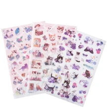 6 sheets/lotto FAI DA TE Carino Kawaii PVC Adesivi Gatto Del Fumetto Gatto Del Fiore di Farfalla Adesivi Scrapbooking Decorazione del Diario Photo Album
