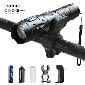 

Portable T6 LED Flashlight 5 Modes Lantern 3800 Lumens Zoomable Torch With 18650 Battery + Charger + Mount Holder For Cycling