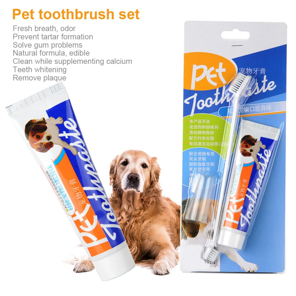 Pet Dog Puppy Cat Toothpaste Toothbrush Set Non-toxic Safe Teeth Whitening Cleaning Dropshipping FAS