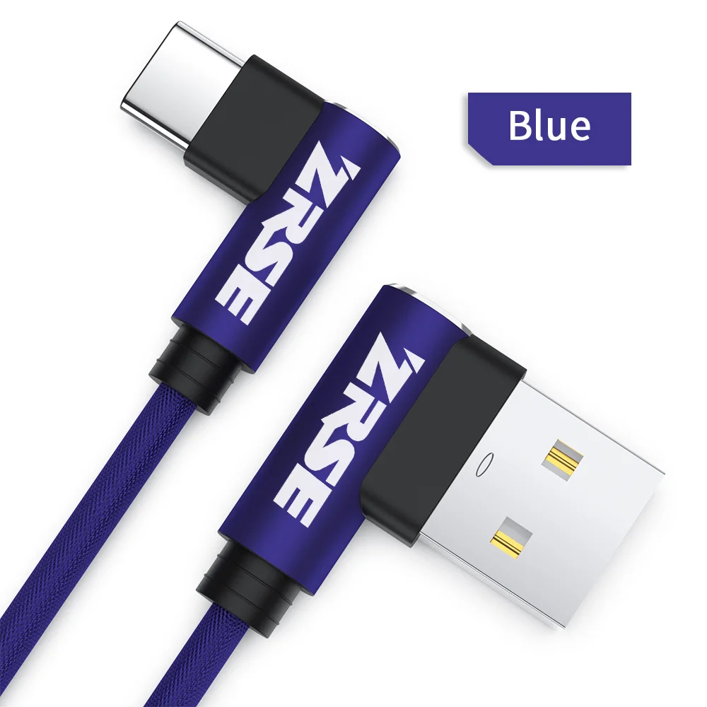 Blue TypeC ZRSE Usb type-C кабель для samsung a50 s10 s9 90 градусов локоть 3 м 2 м 1 м Синхронизация данных Быстрая зарядка Usb кабель Oneplus Xiaomi Mi9 Redmi - Цвет: Blue TypeC