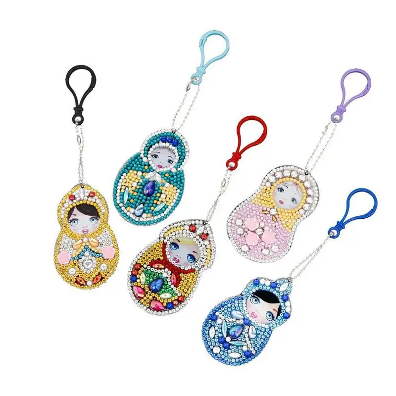 

Set Of 5 Diamond Painting Keychain, 5D Making Diy Full Drill Special Shape Diamond Paintingy Doll Keychain Key Ring Phone Char