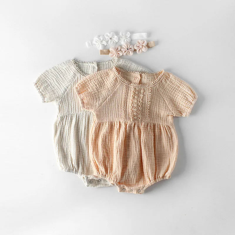 

Ins 2019 European&America Infant Toddler Baby Girl Rompers Lace Linen Clothings