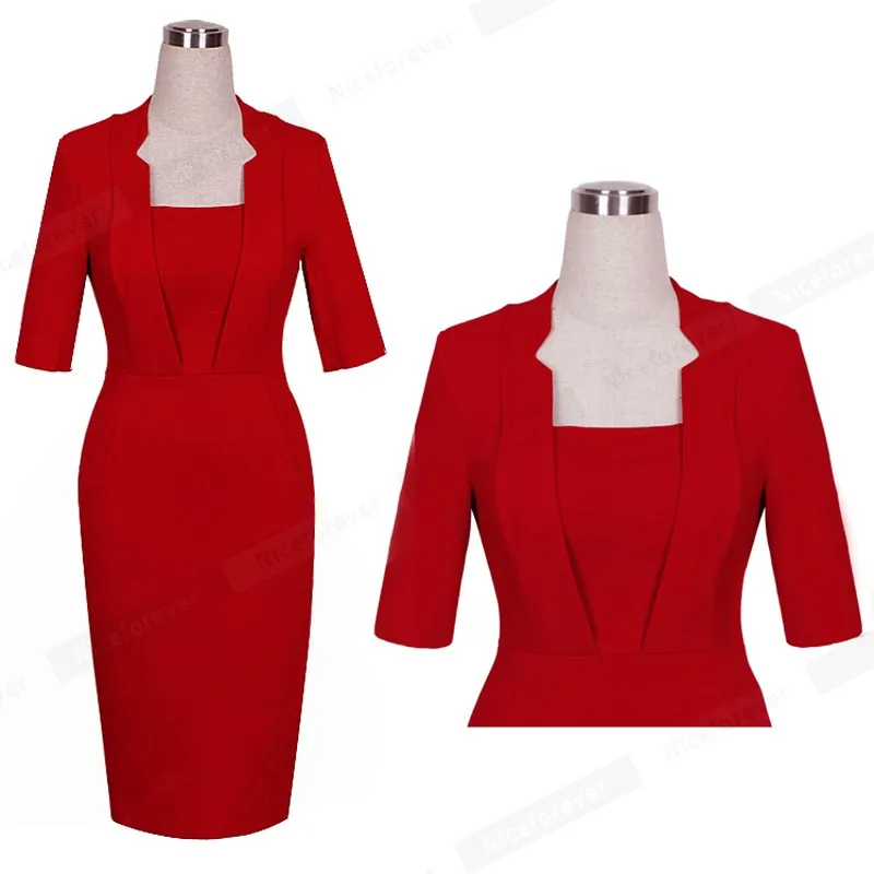 Хорошее-Forever женское формальное платье с коротким рукавом для работы Vestidos элегантное офисное деловое облегающее платье bty693