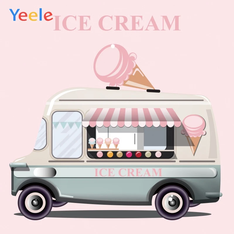 

Yeele Ice Cream Bus Pink Solid Color Dreamy Shop Baby Photography Backgrounds Customized Photographic Backdrops for Photo Studio