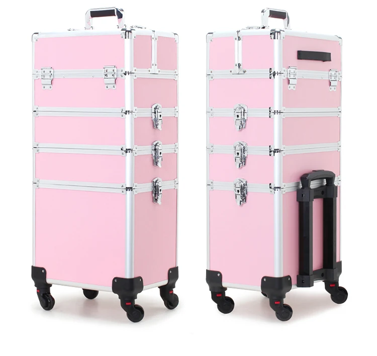 Роскошный многослойный Профессиональный чемодан на колесиках для макияжа, портативный косметический чемодан на колесиках, для дизайна ногтей, тату, косметический чемодан для путешествий
