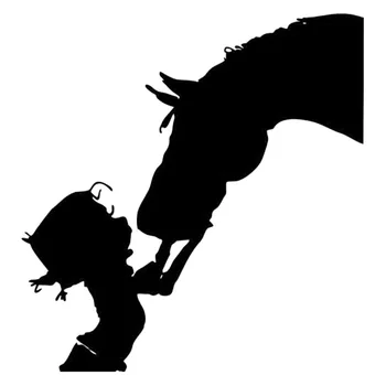 

13.5cm*14.2cm Girl Cowgirl Kiss Horse Fashion Car Accessories Stickers Black/Silver S3-5077