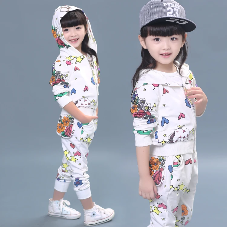

Children's clothing child set casual print child sports set thin 2015 female child baby autumn set