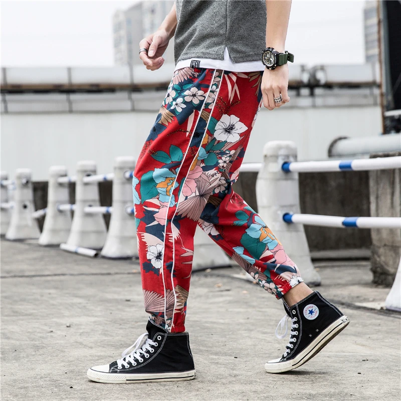 Streetwear Harem Pants Men Joggers Elastic Waist Ankle length Pant 2019 Casual Male Sweatpants Print Beach 4