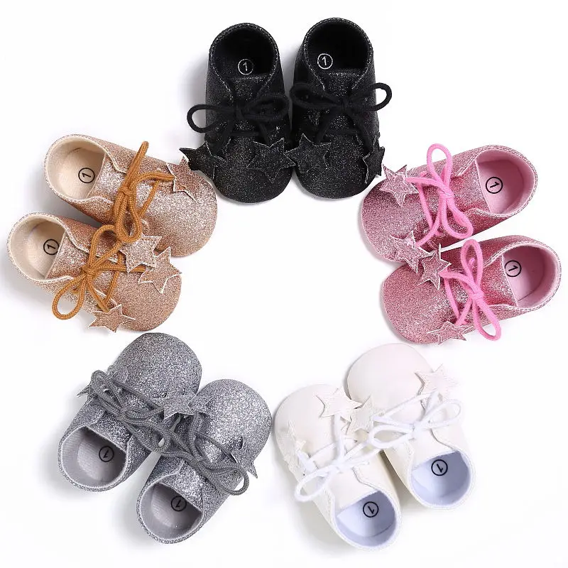 Демисезонный новорожденных для маленьких девочек для маленьких мальчиков младенческой 5 Стиль блестками звезды Кружево на шнуровке Повседневная обувь мягкие Шлёпанцы для женщин кроссовки Экипировка 0- 18 м
