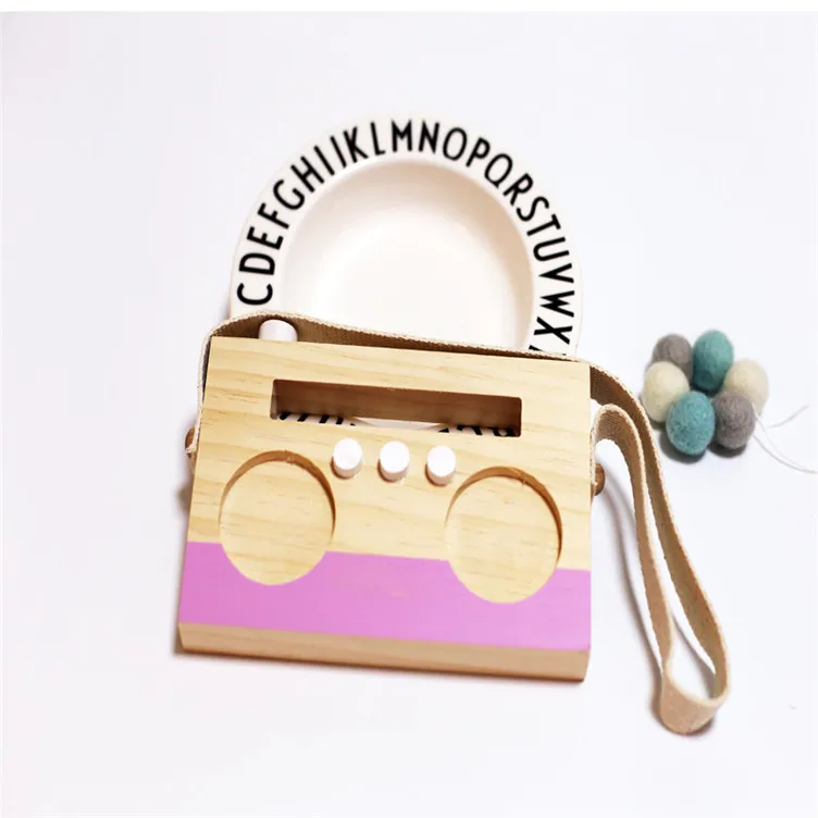 Прекрасный Деревянный радиоприемник для детей, игрушка, нордическая лента, рекордер, фигурки, ремесла, детская комната, подвесные украшения, подарки на Рождество, день рождения - Цвет: Pink Radio