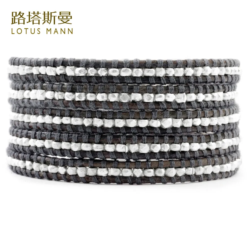 

Lotus Mann Sterling silver hand bead five laps retro grey leather rope winding the bracelet