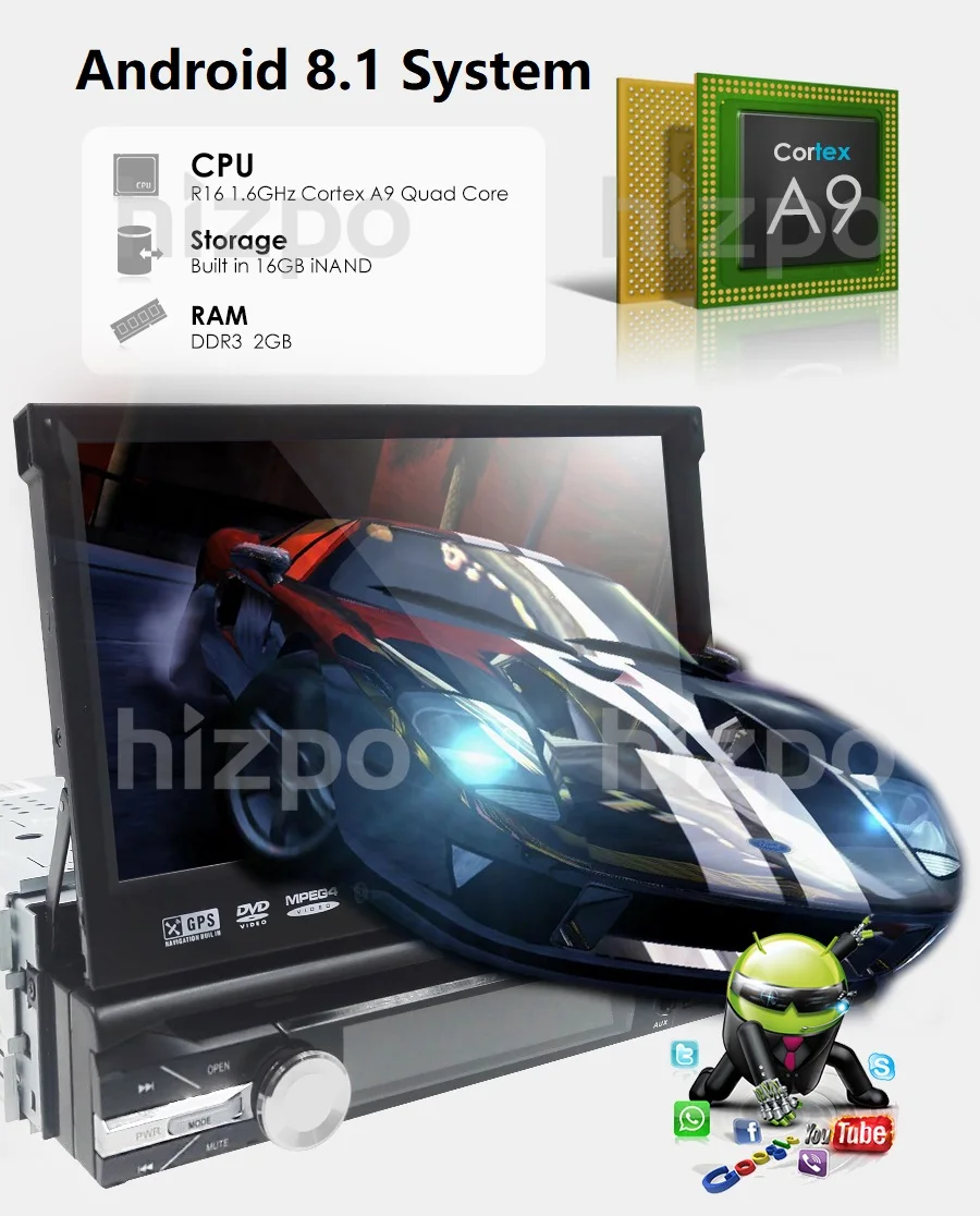 Universal 1 din Android 8.1 Quad Core Car DVD player GPS Wifi BT Radio BT 2GB RAM 16GB ROM16GB 4G SIM Network Steering wheel RDS