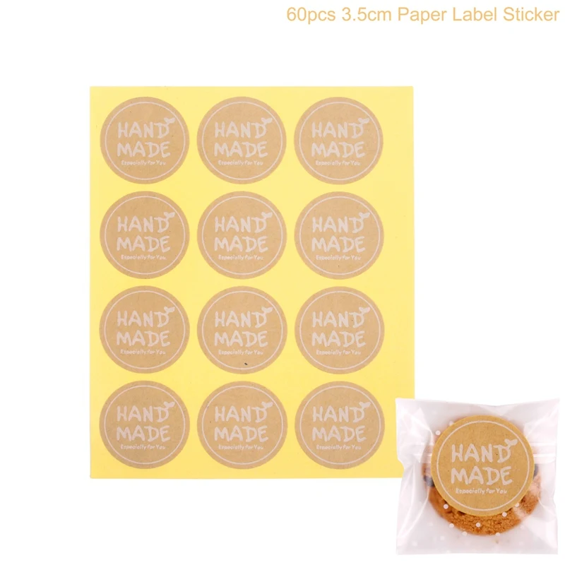 label sticker 60pcs QIFU 100 шт пластиковая прозрачная целлофановая Конфета Печенье Подарочная сумка для украшений посылка для DIY печенье закуски выпечка свадьба день рождения - Цвет: label sticker 60pcs
