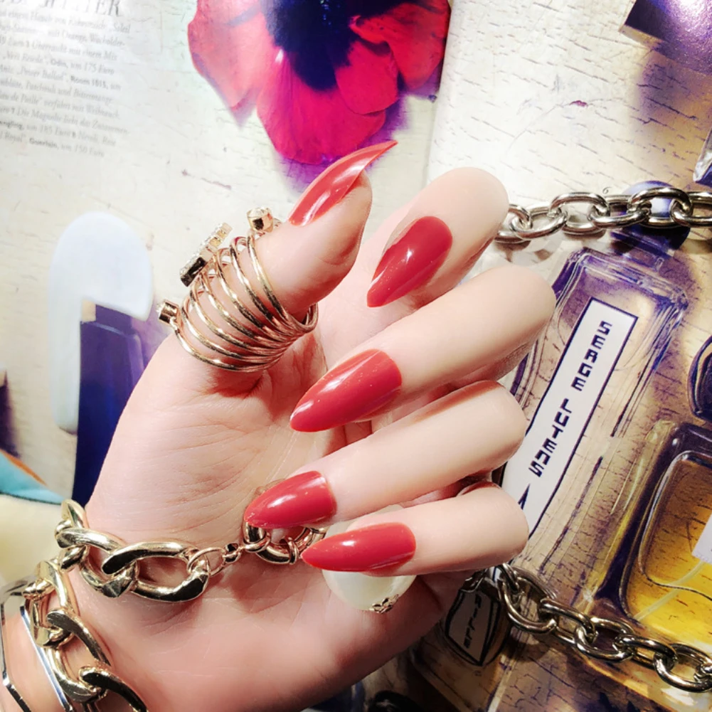 Y& W& F 24 шт Глянцевые накладные ногти Популярная мода длинный кончик патч чистый цвет чип для ногтей Аксессуары для дизайна ногтей красота дизайн ногтей для девочек
