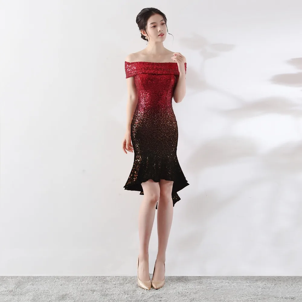 Mermaid party dress women 2019 sexy sequin club vestidos off shoulder evening robe femme asymmetrical tight slim dress summer (3)