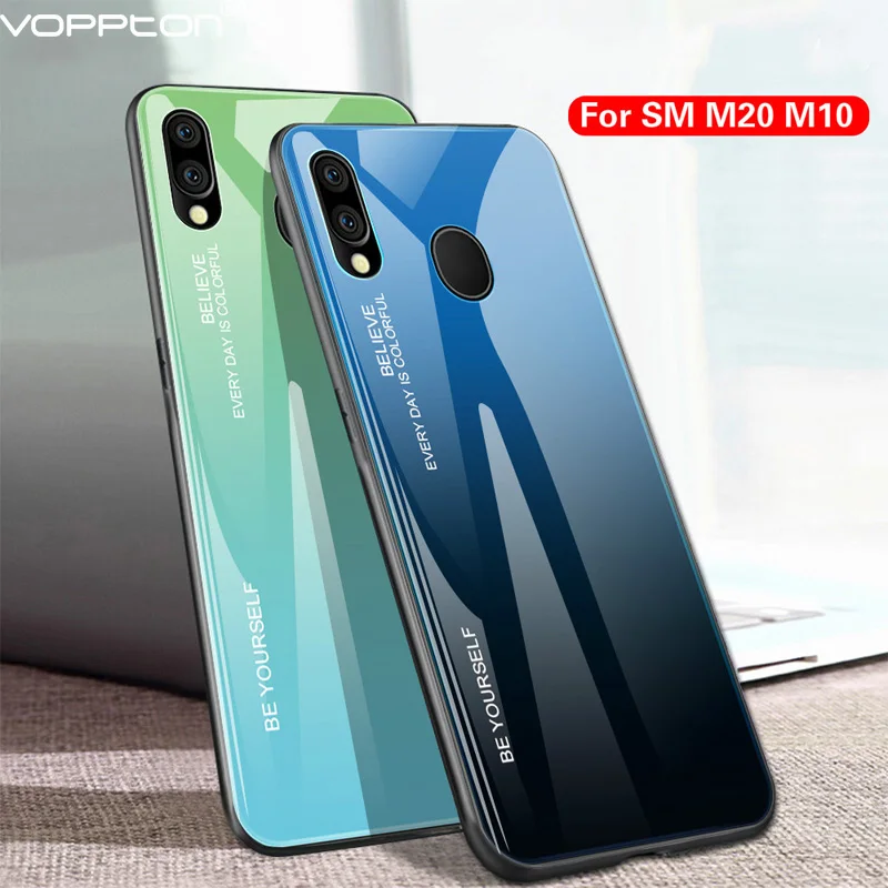 

For Samsung Galaxy M20 M10 Case Gradient Tempered Glass Hard Case Soft TPU Silicone Frame Hard Glass Back Cover for Samsung M20