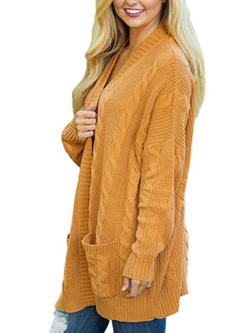 Женский длинный кардиган с карманами, большой размер, вязаные свитера, зимняя одежда, пальто, Pull Femme Manche Longue, осенняя мода rz
