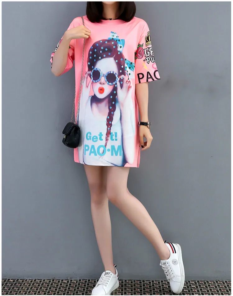 

Spring Thailand Version Fashion Printed Women Shirt 2019 New Style Summer Round Collar Short Sleeved Loose Personality T-shirt