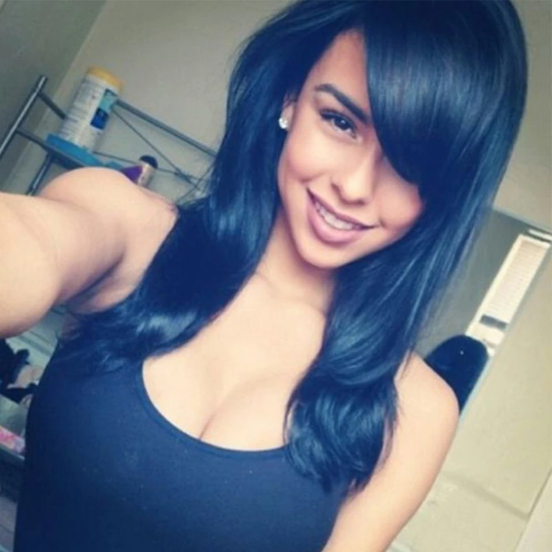 

High Qually 20" Cheap Wigs Long Black Synthetic Wig for Black Women Synthetic Dark blue Wigs High Quality Manufacturer Wig