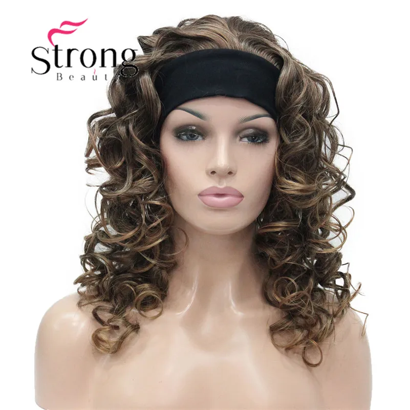 5985 #248T130 new 34 wig with headband Black Brown Copper mix curly women's 20 synthetic wig (2)