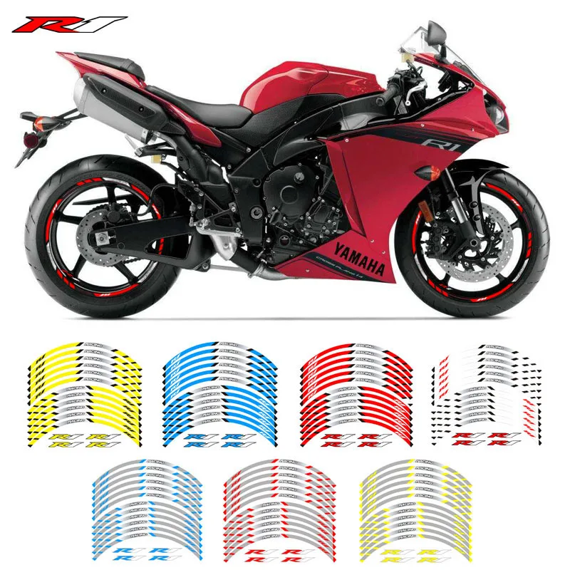 

New high quality 12 Pcs Fit Motorcycle Wheel Sticker stripe Reflective Rim For Yamaha YZFR1 YZF R1