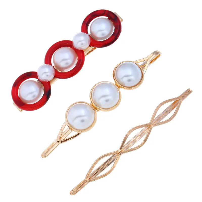 

3pcs Barrettes Set Pearl Hair Pins Fashion Jewelry Accessories Mujer Korean Big Acrylic Gold Clip Headpiece Girls Headwear A35