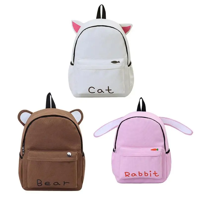

Preppy Style Rabbit Ear Canvas Women Backpack School Bags For Teenage Girls Backpack Student Shoulder Bag Travel Rucksack