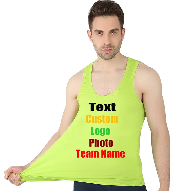 

Candy Colors Slim Plus size 7XL 6XL 3XL Men Tanks Top Custom Logo Text Team Photo Printed Sexy Male Tees Boy Shirt Man Solid Tee