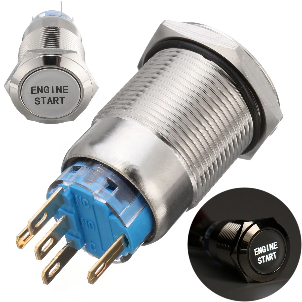 

12 В 19 мм водонепроницаемый автомобильный металлический мгновенный запуск двигателя Кнопка Переключатель LED