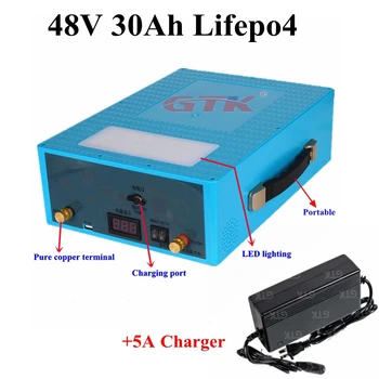

Rechargeable 48V 30Ah Lifepo4 lithium battery pack with BMS for 2000W e scooter motorcycle go-kart solar system +3A Charger