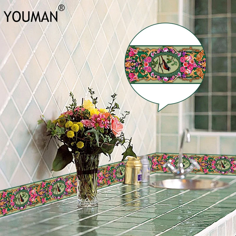 

10 M Self adhesive PVC 3D Wallpaper Border Kitchen Bathroom Skirting Line Sticker Removable Modern Tile Wall Sticker Waterproof