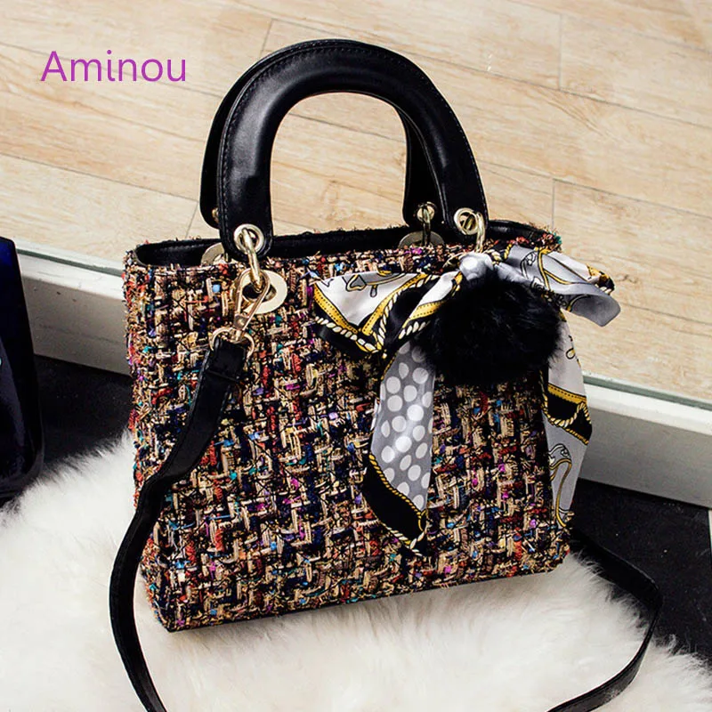 

Aminou Luxury Shoulder Women Bags Designer High Quality Ladies Messenger Bag Plaid Wool Hand Bags Handbags Famous Brands Bolsas