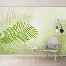 Декоративные обои свежие зеленые растения акварель лист фон стены