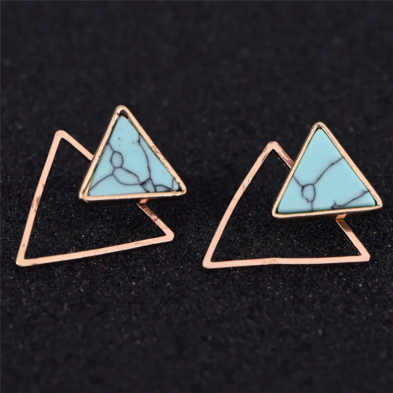 

2017 New Women Punk Stud Earrings Geometric Round/Square/Triangle Faux Marbled Stone From India pendientes
