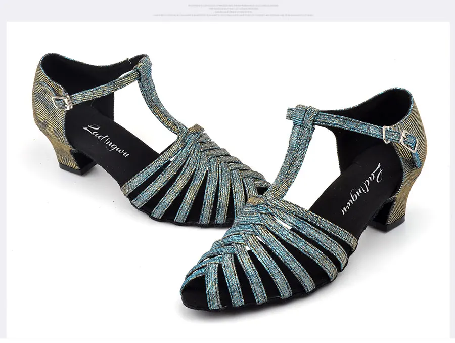 Ladingwu/Фабричный магазин; обесцвечивающаяся ткань для Бальных и бальных танцев; вечерние туфли для сальсы; Цвет зеленый, синий, серый; женская обувь для латинских танцев
