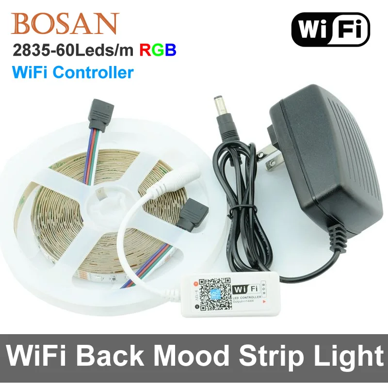 

SMD 2835 RGB LED Strip Light 60leds/m Waterproof 300 LEDs 5M Flexible Tape Kit +WiFi Controller+DC12V Power Supply Adapter