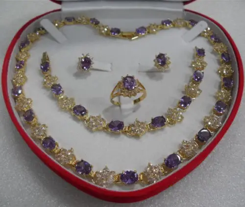 

free shipping>>> Mother's gift purple Crystal 18KGP Earring Bracelet Necklace Ring(No )