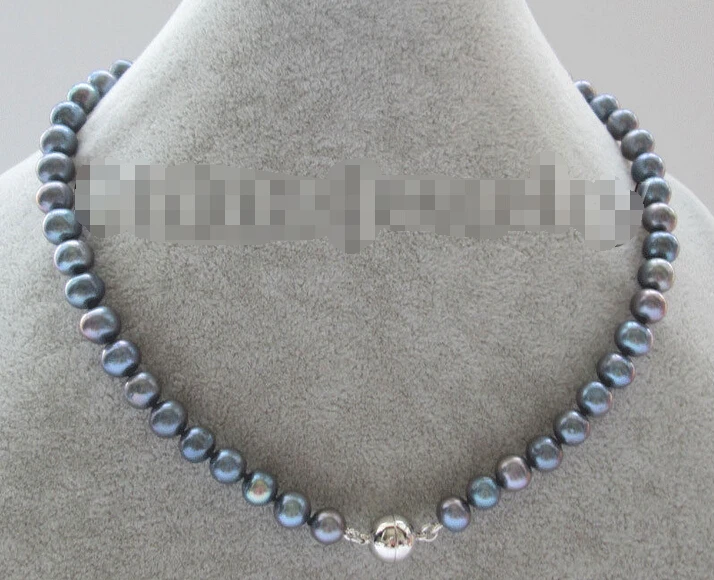 

FREE shipping AAA 17" 8-9mm black round freshwater pearl necklace GP clasp 6.07