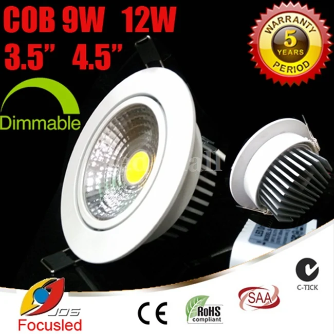 

High Bright 5W 9W 12W 15W Dimmable COB LED Downlights 120 Angle Fixture Recessed Ceiling Down Lights Lamps Warranty 3 year CE UL