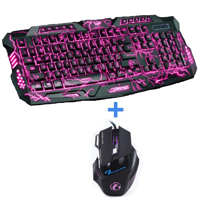 Проводная игровая USB клавиатура с трехцветной светодиодной подсветкой 5500 DPI 7