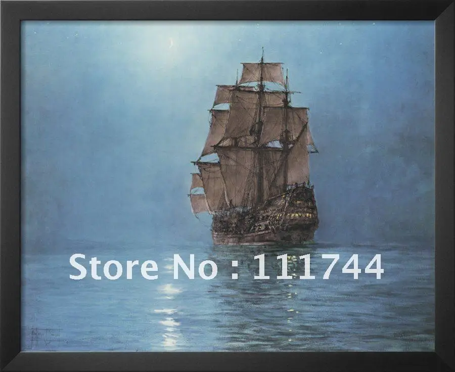 

Sailboat oil painting Seascape 100%hand painted Wall Art Crescent Moon by Montague Dawson High quality free shipping